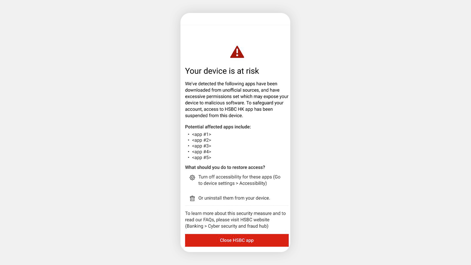 A screen with the title ‘Your device is at risk’